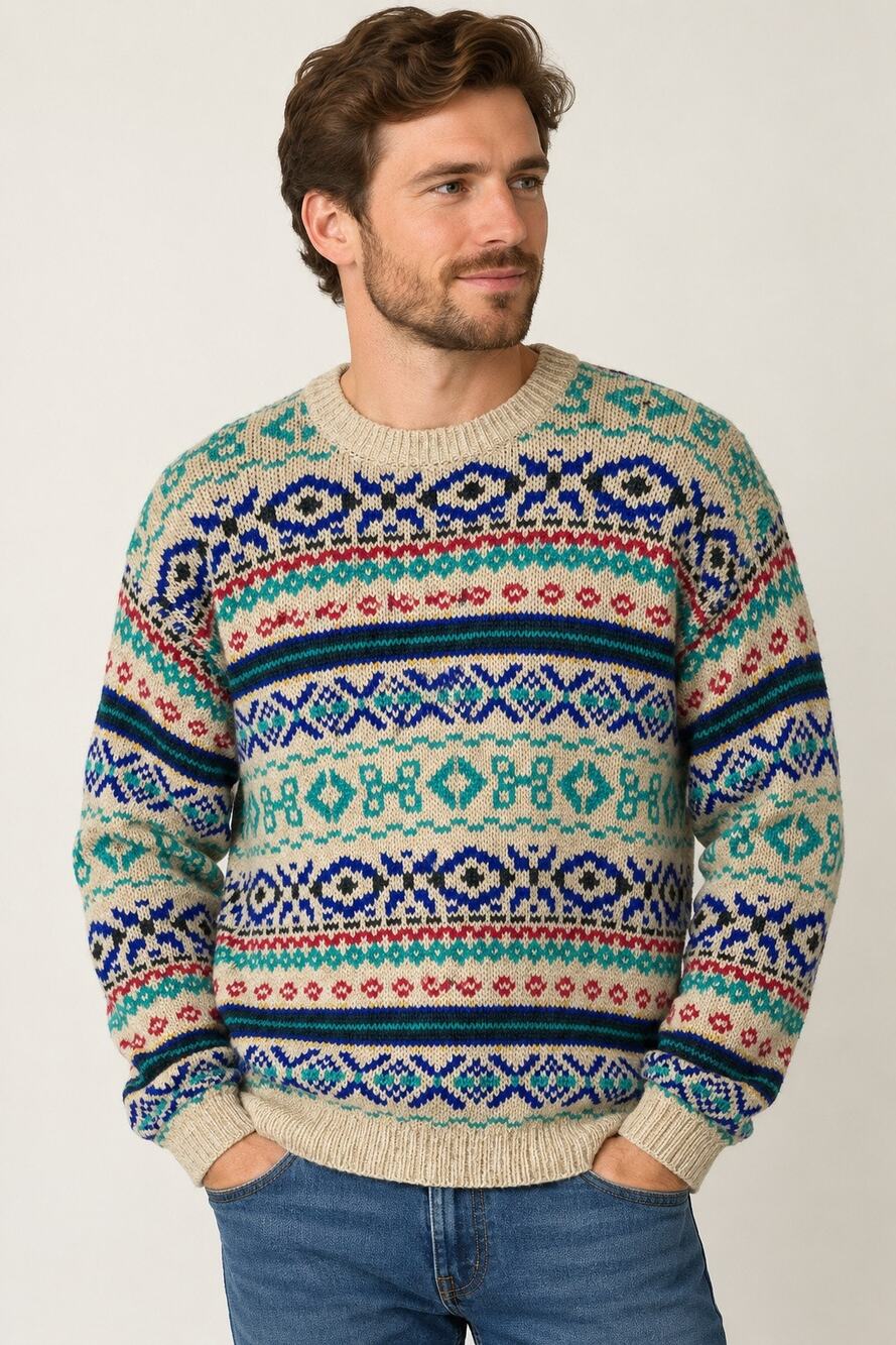 United Colors of Benetton Town Wool Shetland Wool Fair Isle Sweater Mens Vintage